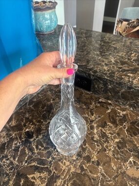 Vintage Crystal Decanter With Stopper Heavy Etched Glass